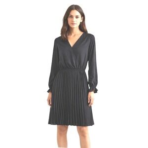 Black Dress  V-neck Top Pleated skirt Sz Small NWT Classic Chic Quiet Luxury